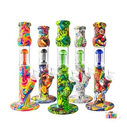 Rökande rör Sile Bong Dab Rig 12.5inches 6 Arms Hookahs Vattenrör med glasskål Rök Bongs Oil Burner Drop Delivery Home Garde DHH01