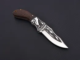 Top Quality A1920 Pocket Folding Knife 7Cr17Mov Satin Drop Point Blade Wood/Steel Head Handle Outdoor Camping Hiking Fishing EDC Knives with Nylon Bag