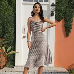 Casual Dresses LUOYIYANG Women's Summer Dress Sling Sleeveless Plaid For Women Loose Fashion Elegant 2023 Sexy Woman Clothes