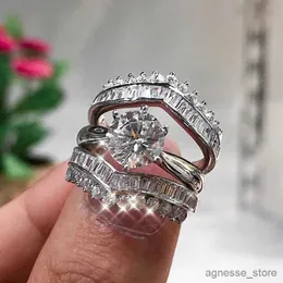 Wedding Rings 3Pcs Wedding Ring for Women Luxury Fashion Accessories with Dazzling Zirconia Noble Lady Anniversary Ceremony Jewelry R231127