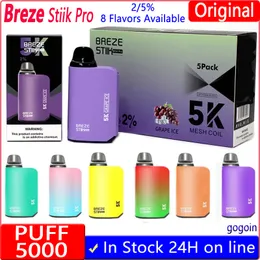 Breze Stiik Box Pro 5000 퍼프 e 담배 vape 일회용 퍼프 5k 2% 5% 12ml 미리 채워진 포드 메쉬 코일 950mah 충전식 공기 흐름 조절 가능한 vaper 펜