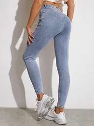 Calças de brim magros para mulheres elástico de cintura alta magro legging denim calças de mãe casual elástico azul lápis calça moda jegging