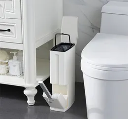 Plastic Bathroom Trash Can With Toilet Brush Waste Bin Narrow Dustbin Garbage Bucket Kitchen Household Cleaning Tools 2112294669603
