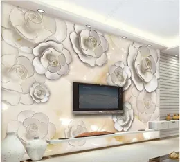 Bakgrundsbilder 3D PO On The Wall Custom Mural Modern Relief Jade Flower Sticker Bedroom Home Decor Wallpaper For In Rolls