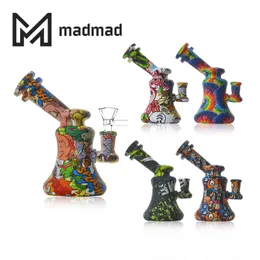 Water transfer printing silicone smoking water pipe 6inches with glass bowl smoke oil rig 868