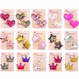 1 pair Gradient color sequin five-pointed star love Hair Clips Cute Baby Girl Hairpins
