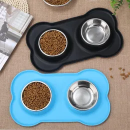 Новая миска для кормления домашних животных, силиконовая миска для кошек из нержавеющей стали, нескользящая поилка для кормления маленьких и средних кошек, инструменты для кормления домашних животных, хит продаж 2022 года