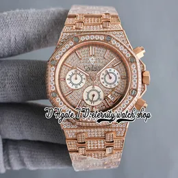SF sf26333 Japan Miyota Quartz Chronograph Movement Mens Watch Rose Gold Fully Iced Out Paved Diamond Dial Stick Markers Diamonds Bracelet eternity Jewelry Watches
