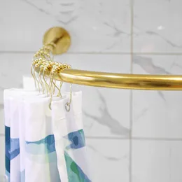 Pólos de aço inoxidável 120165cm ajustável luxo ouro curvo cortina de chuveiro haste punchfree ventosas trilho para banheiro vestiário