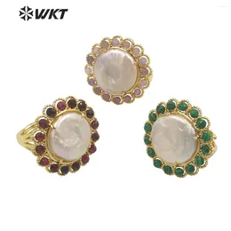 Cluster Rings WT-MPR061 WKT 2023 Lovely Design Stone & Freshwater Pearl 18K Gold Plated Amazing Birthday Gift Ring Accessories