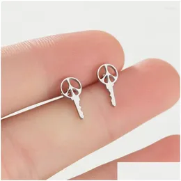 Studörhängen 12 Par / Lot Fashion Jewelry Rostfritt stål Mini Size Peace Sign Key Drop Delivery Otoxb