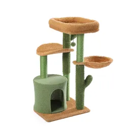 Scratchers Cactus Cat Tree Cat Tower med Sisal Scratching Post Board för inomhuskatter Kattlägenhet Kitty Play House med Perch Basket Toy