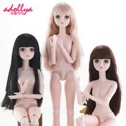 Dolls Adollya 22 Movable Jointed Toys 60cm BJD Naked Plastic Fashion Joint Female Nude Body Head Toy For Girls 230427