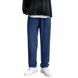 Jeans masculinos hombres high street lavado viejo americano gradual suelto holgado de tubo liso que barre pantalones de matorrales de pierna con bolsillos