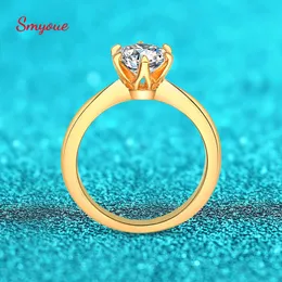 Solitaire Ring Smyoue 18K Gold Plated 1CT Ring for Women Sparkling Classic Wedding Promise Band 925 Sterling Silver Jewelry 3 Colors 230426