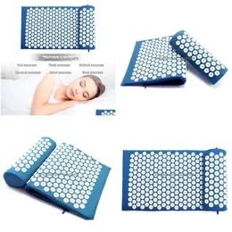 Yoga Mats Blue Acupressure Masr Cushion Relieve Pad Back Body Pain Spike Relaxation Shakti Mat With Pillow Feminina Mujer Drop Deliv Dhmq1