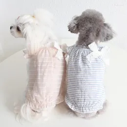 Dog Apparel Lace Striped Pet Clothes Vest Shirt Smocked Skirt Summer Cat Dress Puppy Wedding Floral Clothing For Dogs Teddy