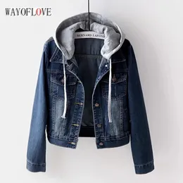 Kurtki damskie Wayoflove Blue Denim Płaszcz Kobiety z kapturem Turn Down Dżins Kurtka dżinsowa Kobiet Slim Button Jacket Patchwork Owewear Jean Coat Female 231127