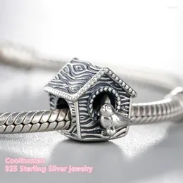 Löst ädelstenar Spring 925 Sterling Silver Bird House Charm Beads Fit Original Charms Armband Smycken