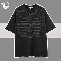 Men's T-Shirts Skeleton Ripped Punk T Shirts Men Harajuku Streetwear Hip Hop T-shirts 2023 Summer Cotton Loose Y2K Cotton Tee Shirt Tops Bla G230427