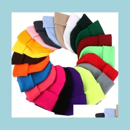 Caps Hüte Solide Uni Beanie Herbst Winter Wollmischungen Weiche Warme Strickmütze Männer Frauen Sklcap Hüte Gorro Ski Caps 23 Farben Beanies Dr Dhmuy