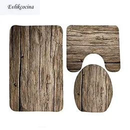 Tappetini Spedizione gratuita 3 pz Classc Banyo Venature del legno Tappeto da bagno Wc Tipo U Tappetino da bagno Set Antiscivolo Tapis Salle De Bain Alfombra Bano