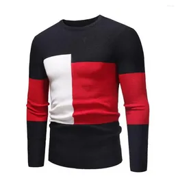 Suéteres masculinos Homens Slim Fit Sweater Elegante Colorblock Malha Macia Pulôver Quente para Outono / Inverno Manga Longa