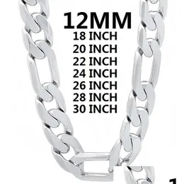 Chains Solid 925 Sterling Sier Necklace For Men Classic 12Mm Cuban Chain 18-30 Inches Charm High Quality Fashion Jewelry Drop Delivery Dhpy5