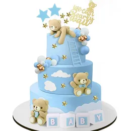 Other Event Party Supplies Baby Shower Cake Topper Boy Bear Cake Toppers Mini Bear Cake Decorations Gold White Pearl Ball for Boy Girl Baby Shower Birthday 231127