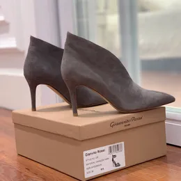 Gianvito rossi ayak bileği botları en kaliteli kadınlar süet% 100 gerçek deri tasarımcı lüks dermal taban ayak bileği botları sivri ayak parmakları loafers elbise ayakkabı boyutu 35-41 yaz