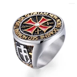 Cluster Rings 2023 Crusader Men's Ring Red Cross Inlaid Cubic Zirconia Domineering Knights Templar Jewellery Dropship