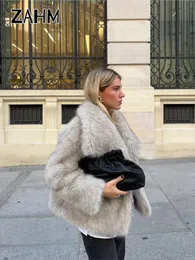 FURE FUR FUA FUA FURA Fashion Warm Fur Płaszcz Kobiety Elegancki kołnierz ściągaczy długoterminowy Krótka kobieta Kobieta jesienna zima swoboda High Street Coats 231127