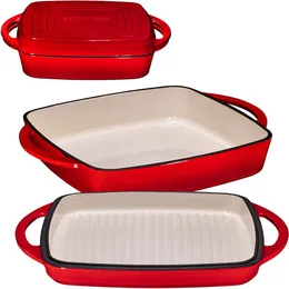 エナメルの正方形の鋳鉄大手ベーキングパン調理器具ベーキングディッシュ1、火の赤