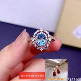 Cluster Rings 925 Pure Silver Chinese Style Natural Swiss Blue Topaz Women's Luxury Oval Adjustable Gem Ring Fine Jewelry Support Dete