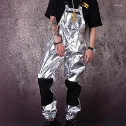 Erkek pantolon adam büyük çocuklar şık moda gümüş metalik pantolon hip hop yığın canlı gösteri dans kostümleri