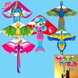 Kite Accessories 14M 3D Dragon Mermaid Peacock Parrot For Kids Nylon Toys Fly s Outdoor Spring Summer Autumn Toy 230426