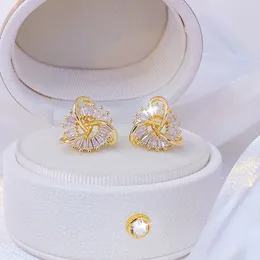 Ear Cuff 14k Real Gold Fashion Hollow Out Fine Earrings Geometry Crosswound Exquisite Bling AAA Zircon Accessories Jewelry 230426