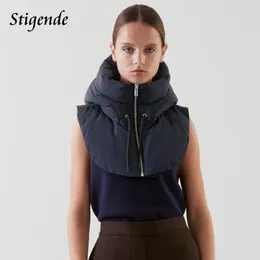 Jackets Stigende Turtleneck Crop Hooded Puffer Vest Jacket Women Sleeveless Cowl Neck Zippper Drawstring Cotton Padded Short Tank Top