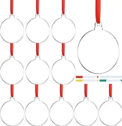 Stock 24 Stück 3 Zoll transparenter klarer Kreis Weihnachts-Hangtag DIY leerer runder Acryl-Weihnachtsbaumschmuck-Anhänger xu9812958