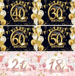 Decoración de fiesta 30.º 40.º 50.º 60.º Feliz cumpleaños Telón de fondo Banner Póster con brillo negro y dorado para hombres y mujeres DecoracionesParty8859874