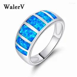 Cluster Rings WalerV Ring Retro Classics Blue Fire Imitation Opal For Women Wedding Jewelry Finger