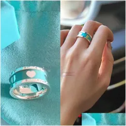 Band Rings Love Letter Ring Double T-Ring With Enamel Blue Heart 925 Sier Designer Jewelry Desinger Men Women Valentines Day Party G Dhkqy