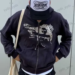 Hoodies masculinos moletom anime impressão gótico streetwear manga longa preto zip hoodie y2k grunge roupas moletom coreano moda punk esporte casaco pulôver t231127