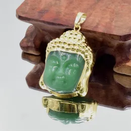 Hänge halsband mode naturlig kristall snidande buddha huvud obsidian aventurin ädelsten halsband diy religiösa smycken