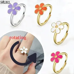 Cluster Rings SMJEL Rotatable Freely Spinning Anti Stress Anxiety For Women Cute Daisy Flower Spinner Fidgets Ring Wedding Jewerly Gift