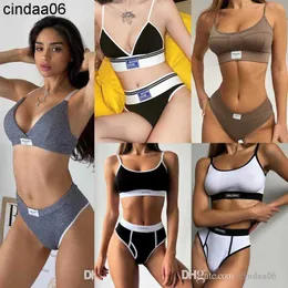 Sexy Bikini Unterwäsche Set Designer Damenbekleidung Zweiteilige Outfits Mode Kontrast Farbe Bindung Brief Stickerei Anzug