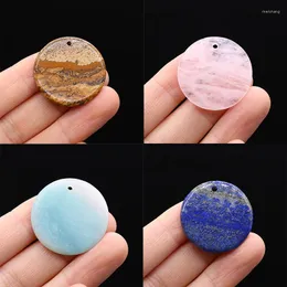 Pendant Necklaces Natural Stone Lapis Lazuli Pendants Big Round Punch Hole Crystal Making For Women Jewelry Diy Trendy Necklace Gifts