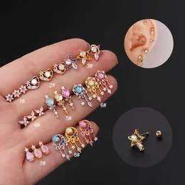 Nuovo colore coreano orecchio osso chiodo intarsiato con colorato cz zircone vite posteriore sfera fine ago chiodo dell'orecchio orecchini piercing in acciaio inossidabile borchie anello gioielli anti allergia