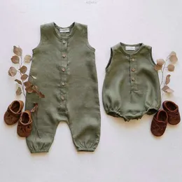 Set di abbigliamento Estate Neonati maschi Pagliaccetti Tute per bambini Tute in cotone Lino Infantile senza maniche Pagliaccetto Vestiti Ropa Bebe Tuta