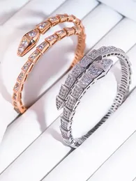 Designer Full Diamond Fashion Snake Shaped Bracelet Rose Gold Sier Ring Exquisite Jewelry Couple Birthday and Christmas Gifts